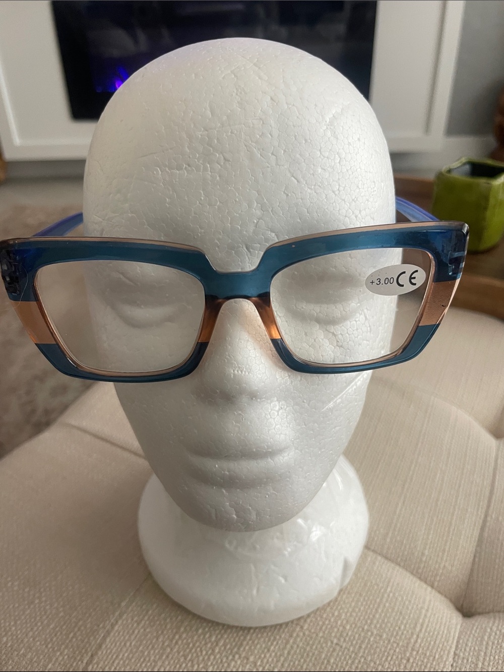 Bold Two-Tone Blue and Brown Rectangular Reading Glasses (+3.00)
